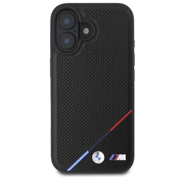 BMW iPhone 16 Plus vāciņš M Perforated Tricolor Line MagSafe, melns