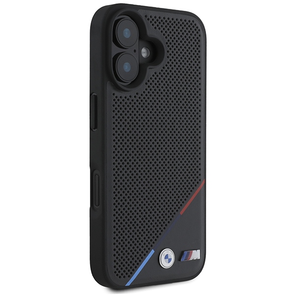 BMW iPhone 16 Plus vāciņš M Perforated Tricolor Line MagSafe, melns