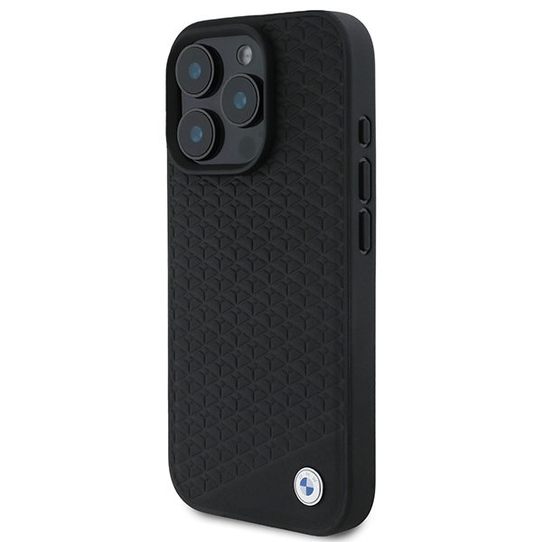 BMW iPhone 16 Pro Max Case Signature Leather Diamond Metal Logo MagSafe, Black
