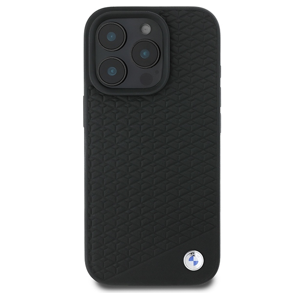 BMW iPhone 16 Pro Max Case Signature Leather Diamond Metal Logo MagSafe, Black