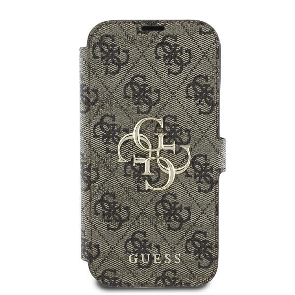 Apple iPhone 16 Pro 6.3\" Guess 4G Metal Logo Book Case Cover, Brown