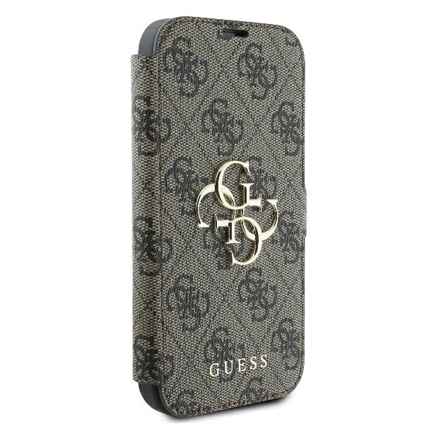 Apple iPhone 16 Pro 6.3\" Guess 4G Metal Logo Book Case Cover, Brown