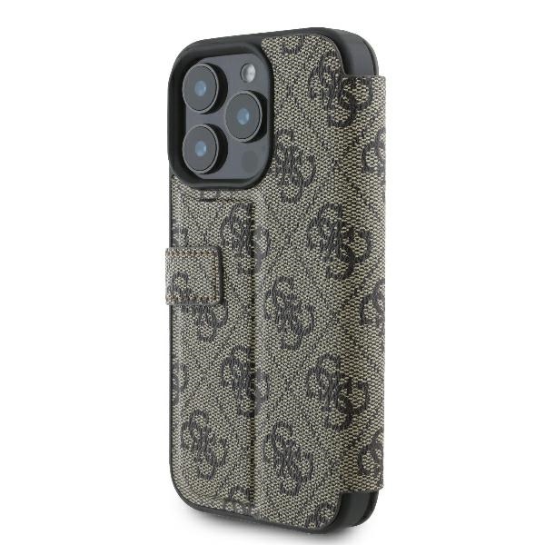 Apple iPhone 16 Pro 6.3\" Guess 4G Metal Logo Book Case Cover, Brown