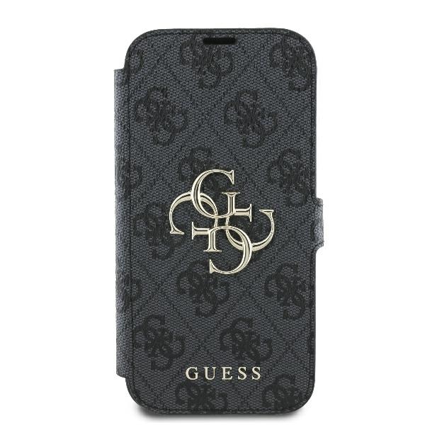 Apple iPhone 16 Pro 6.3\" Guess 4G Metal Logo Book Case Cover, Black