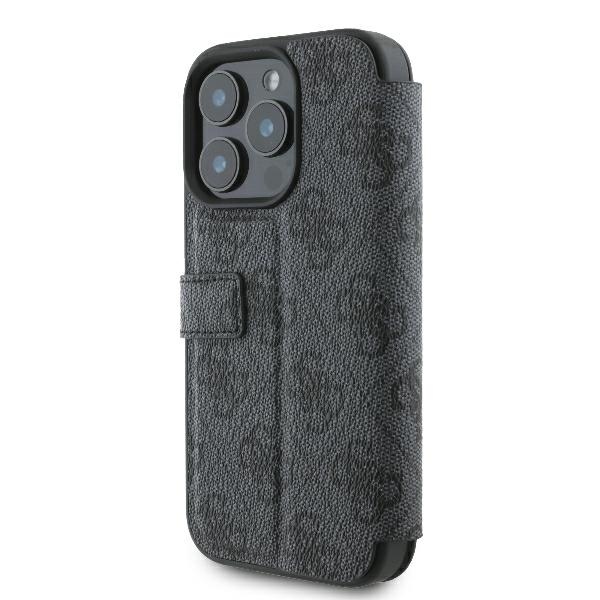 Apple iPhone 16 Pro 6.3\" Guess 4G Metal Logo Book Case Cover, Black