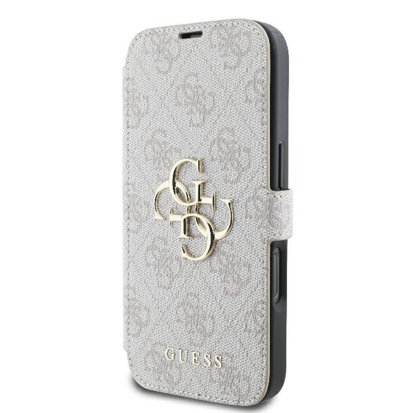 Apple iPhone 16 Pro 6.3\" Guess 4G Metal Logo Book Case Cover, Pink