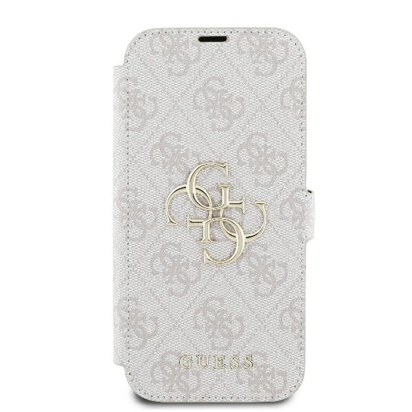 Apple iPhone 16 Pro 6.3\" Guess 4G Metal Logo Book Case Cover, Pink