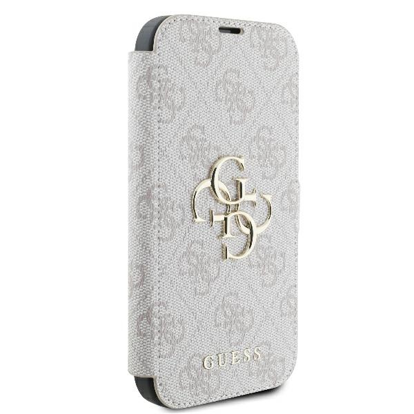 Apple iPhone 16 Pro 6.3\" Guess 4G Metal Logo Book Case Cover, Pink