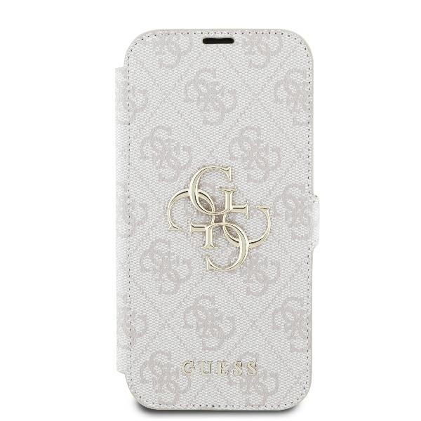 Apple iPhone 16 Plus 6.7\" Guess 4G Metal Logo Book Case Cover, Pink