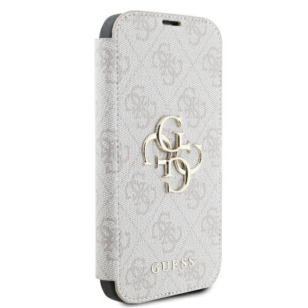 Apple iPhone 16 Plus 6.7\" Guess 4G Metal Logo Book Case Cover, Pink