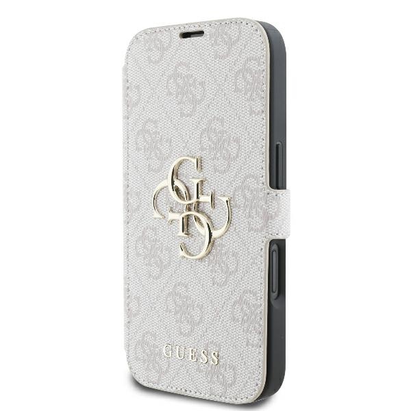 Apple iPhone 16 6.1\" Guess 4G Metal Logo Book Case Cover, Pink | Чехол для Телефона Кабура...