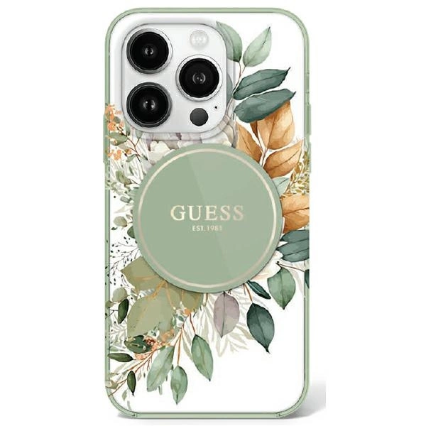 Guess IML Flower & Tonal Circle MagSafe apvalks iPhone 16 Pro Max - zaļš | case for green