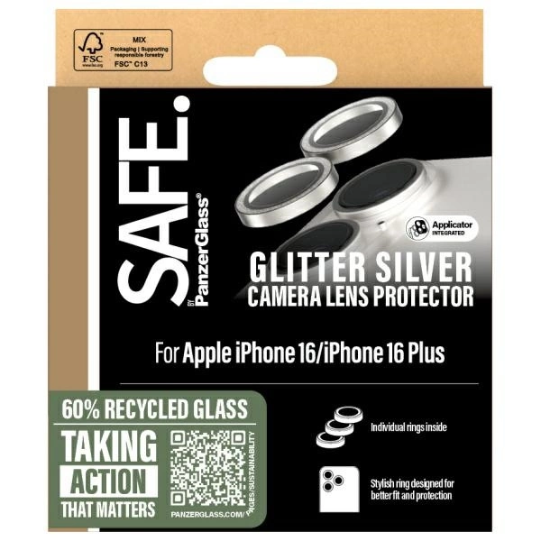 SAFE by PanzerGlass iPhone 16 6.1" / 16 Plus 6.7" Lens Protector silver/glitter silver SAFE95892