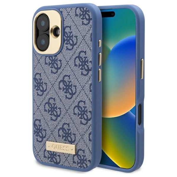 Guess iPhone 16 Plus Case 4G Logo Plate MagSafe, Blue