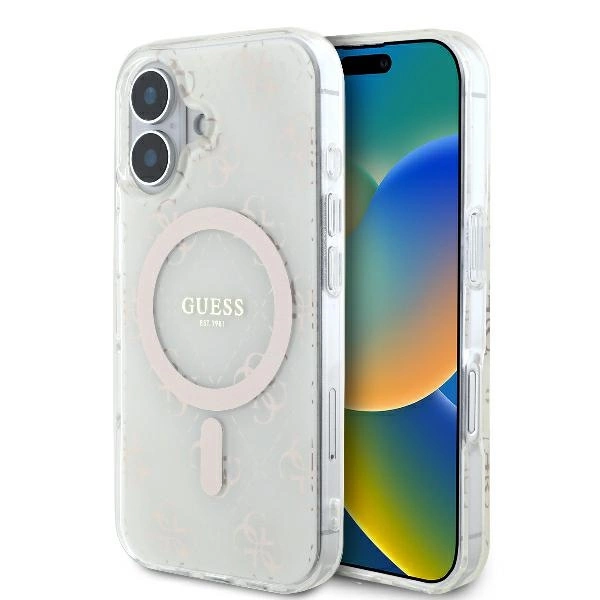 Guess iPhone 16 vāciņš IML 4G Background MagSafe, balts