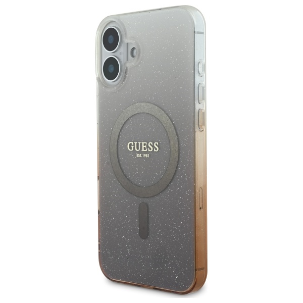 Guess iPhone 16 Plus vāciņš IML Glitter Gradient MagSafe, brūns