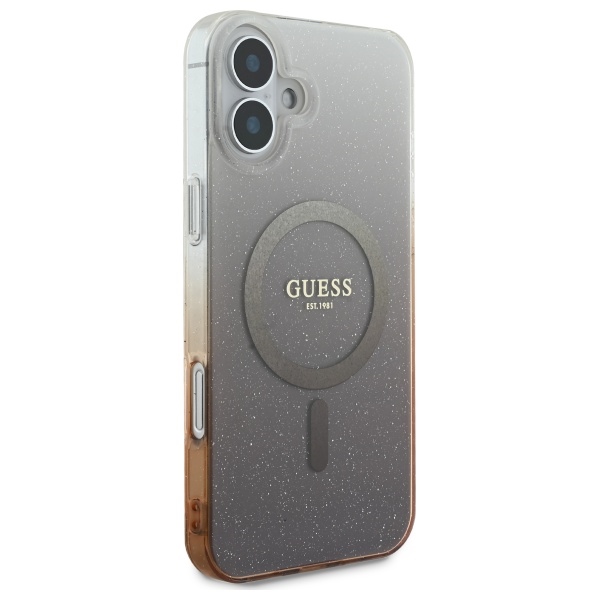 Guess iPhone 16 Plus vāciņš IML Glitter Gradient MagSafe, brūns