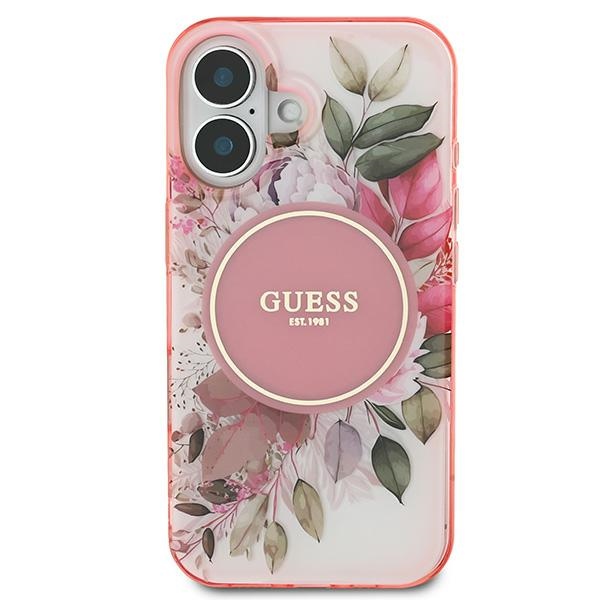 Guess iPhone 16 Plus vāciņš IML Flower & Tonal Circle MagSafe, rozā