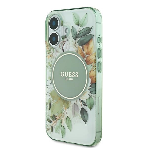 Guess iPhone 16 Plus vāciņš IML Flower & Tonal Circle MagSafe, zaļš