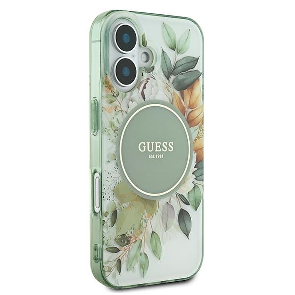 Guess iPhone 16 Plus vāciņš IML Flower & Tonal Circle MagSafe, zaļš