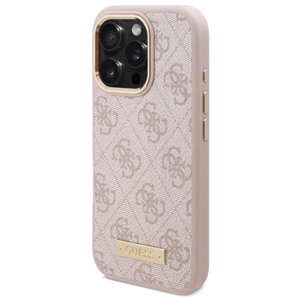 Apple iPhone 16 Pro 6.3\'\' Guess 4G Logo Plate Magsafe Case Cover, Pink | Чехол Кейс Бампер...
