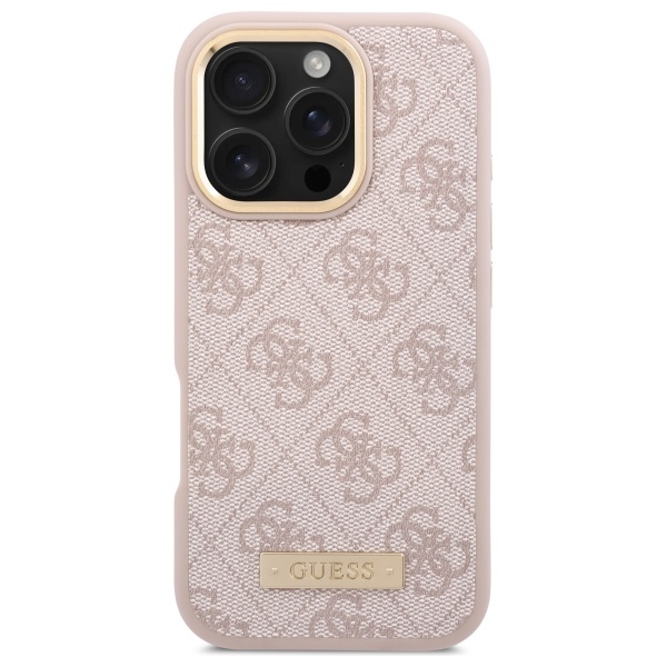 Apple iPhone 16 Pro 6.3\'\' Guess 4G Logo Plate Magsafe Case Cover, Pink | Чехол Кейс Бампер...