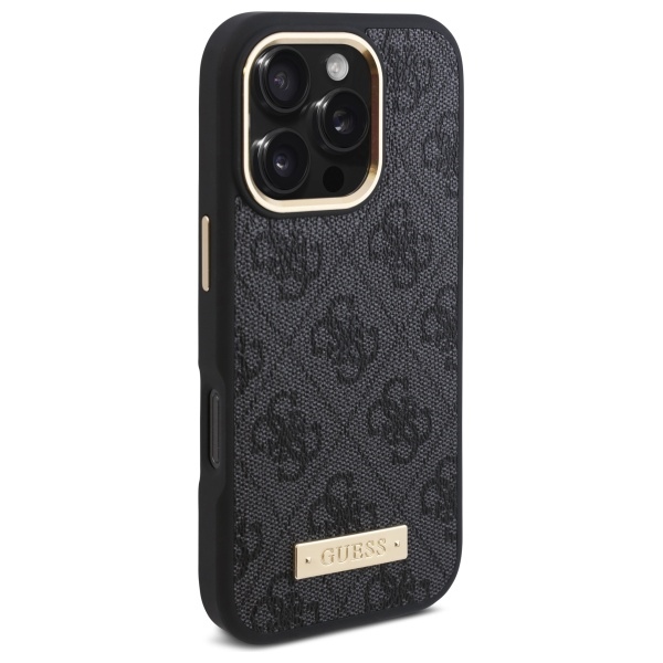 Guess iPhone 16 Pro vāciņš 4G Logo Plate MagSafe, melns