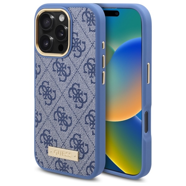 Guess iPhone 16 Pro Case 4G Logo Plate MagSafe, Blue