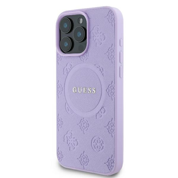 Чехол Guess Saffiano Peony Classic Logo MagSafe для iPhone 16 Pro - фиолетовый