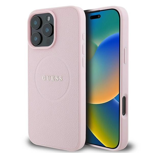 Guess iPhone 16 Pro Case Grained Ring MagSafe, Pink