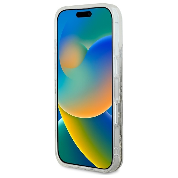 Guess iPhone 16 Pro vāciņš Liquid Glitter Flower MagSafe, bēšs