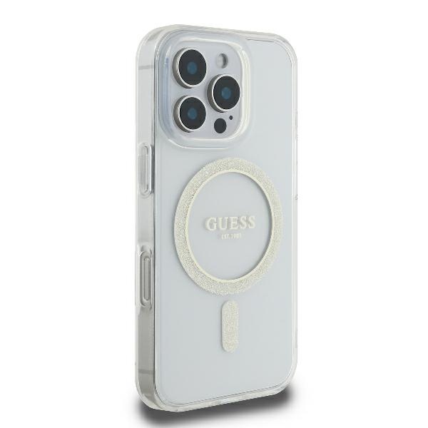 Guess iPhone 16 Pro Case IML Glitter Circle MagSafe, Transparent
