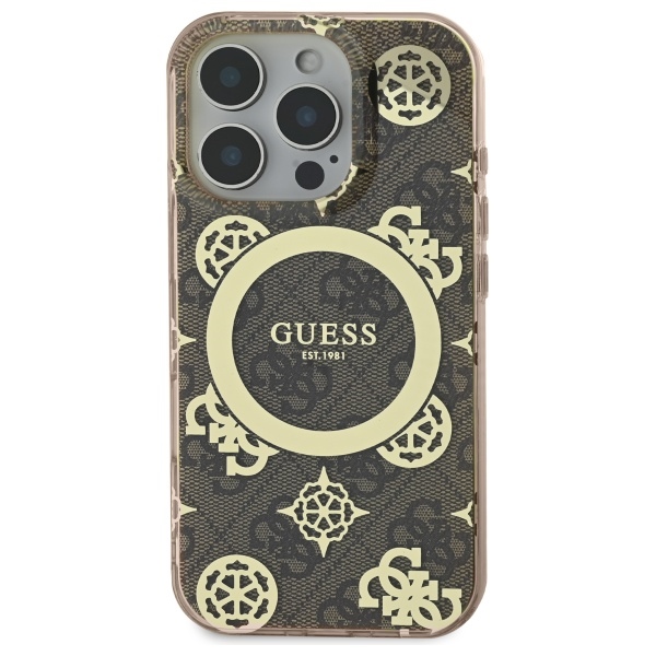 Guess iPhone 16 Pro Case IML Peony On 4G Background MagSafe, Brown