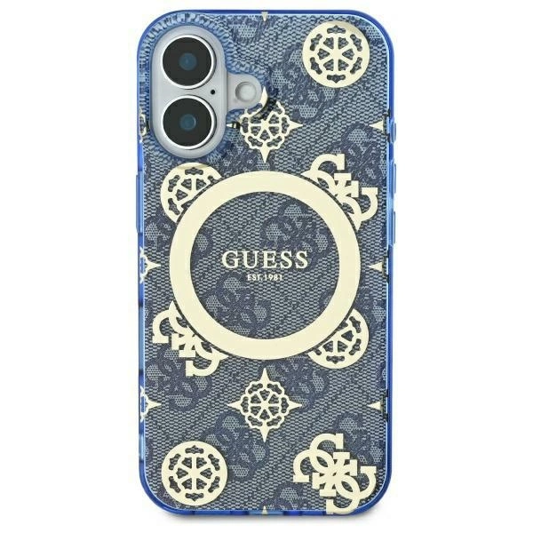 Guess iPhone 16 Pro Case IML Peony On 4G Background MagSafe, Blue