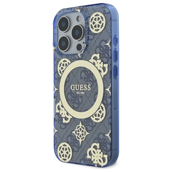 Guess iPhone 16 Pro Case IML Peony On 4G Background MagSafe, Blue