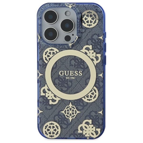 Guess iPhone 16 Pro Case IML Peony On 4G Background MagSafe, Blue