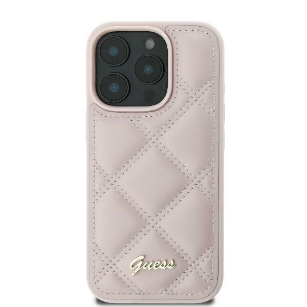 Guess iPhone 16 vāciņš Quilted Metal Logo, rozā