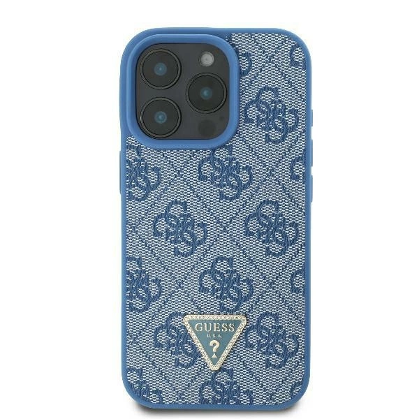 Guess ādas metāla logo ar metālisku štrasa krāsas krustdēļu futrālis iPhone 16 - Zils | Leather Metal Strass...