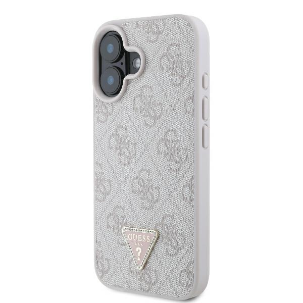 Guess iPhone 16 vāciņš Leather Metal Logo Strass Crossbody, rozā
