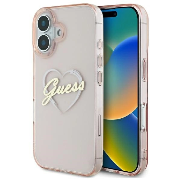 Guess IML Heart iPhone 16 korpuss - rozā krāsā | Case Pink