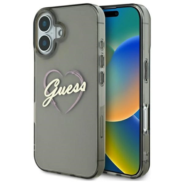 Guess iPhone 16 vāciņš IML Heart, melns