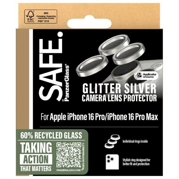 SAFE by PanzerGlass iPhone 16 Pro 6.3" / Max 6.9" Защитные линзы серебро/блеск...