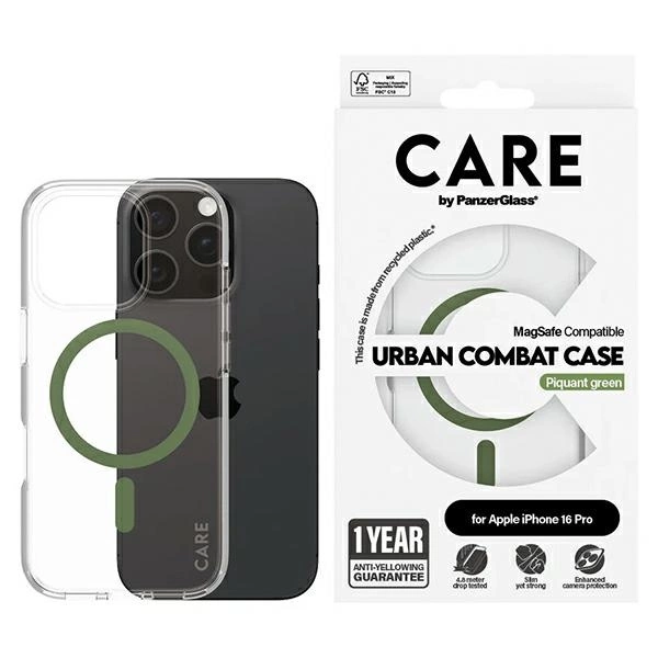 Apple iPhone 16 Pro 6.3'' CARE by PanzerGlass Flagship MagSafe Case Cover, Green | Telefona Vāciņš Maciņš Maks...