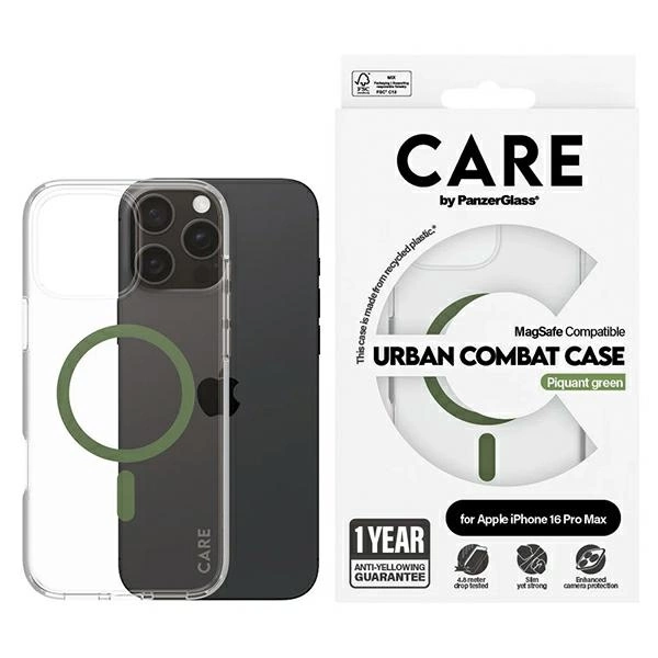 Apple iPhone 16 Pro Max 6.9'' CARE by PanzerGlass Flagship MagSafe Case Cover, Green | Telefona Vāciņš Maciņš Maks...