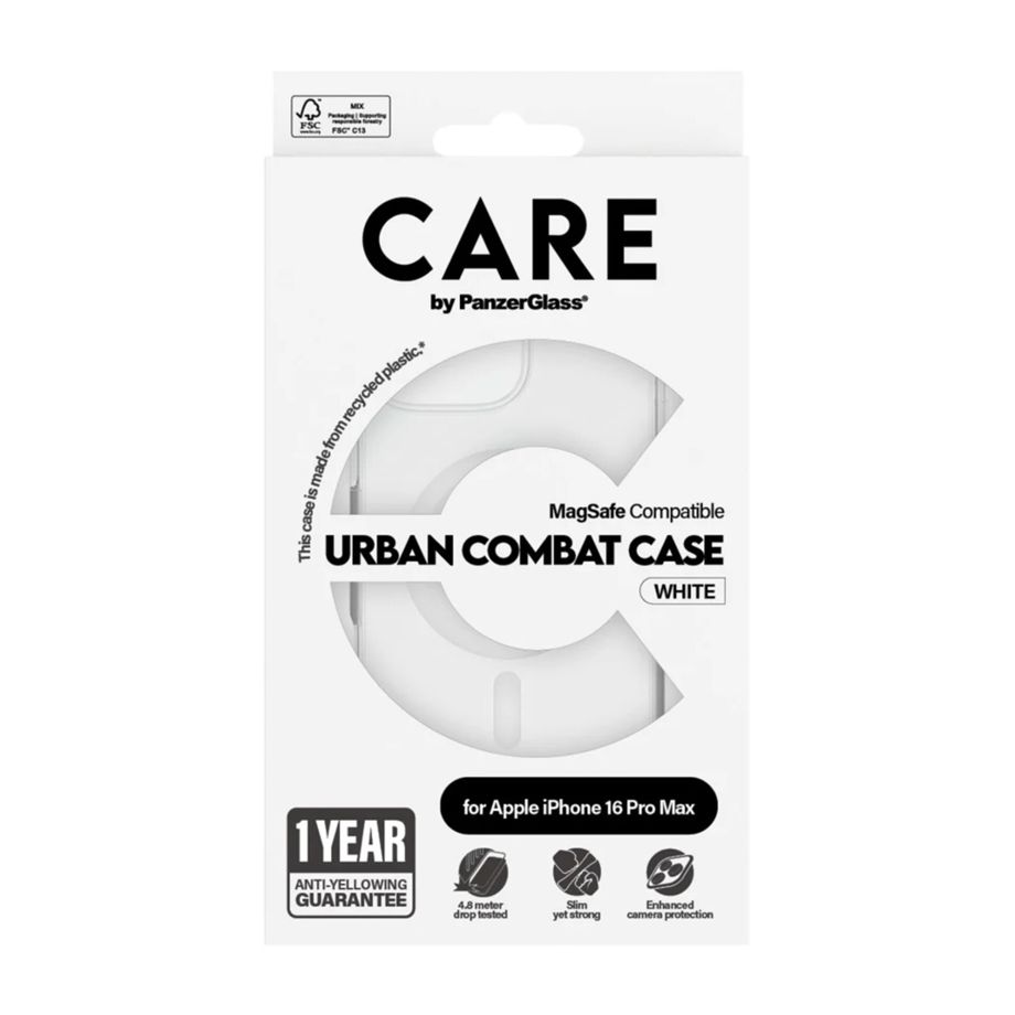 CARE by PanzerGlass Flagship MagSafe futrālis iPhone 16 Pro Max, caurspīdīgs balts