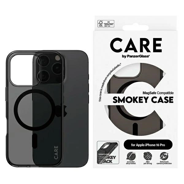 CARE by PanzerGlass Flagship Case for iPhone 16 Pro, MagSafe, Smokey Black