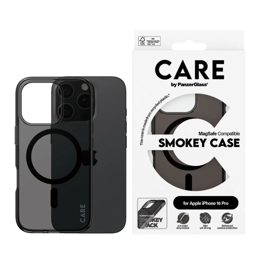 CARE by PanzerGlass Flagship vāciņš iPhone 16 Pro, MagSafe, dūmu melns