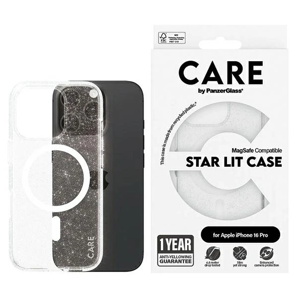 Apple iPhone 16 Pro 6.3'' CARE by PanzerGlass Flagship Star Lit MagSafe Case Cover, White | Telefona Vāciņš Maciņš...