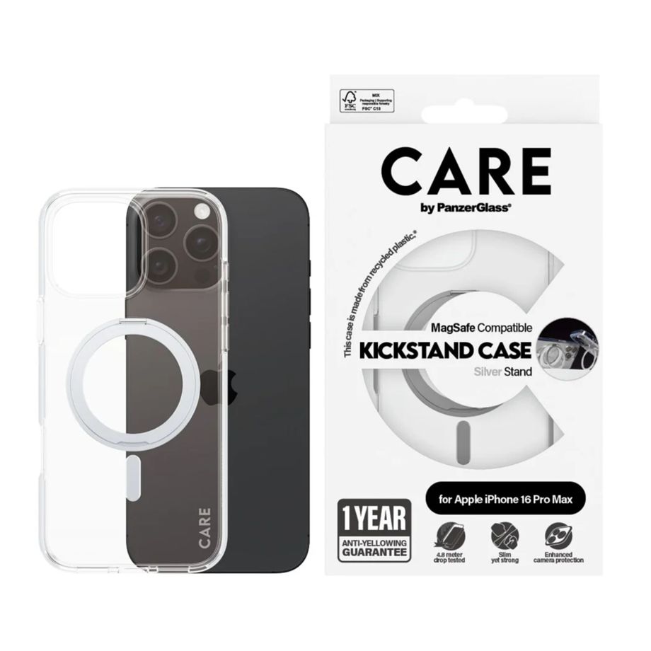 Чехол CARE by PanzerGlass Feature Kickstand для iPhone 16 Pro Max, серебристый, MagSafe