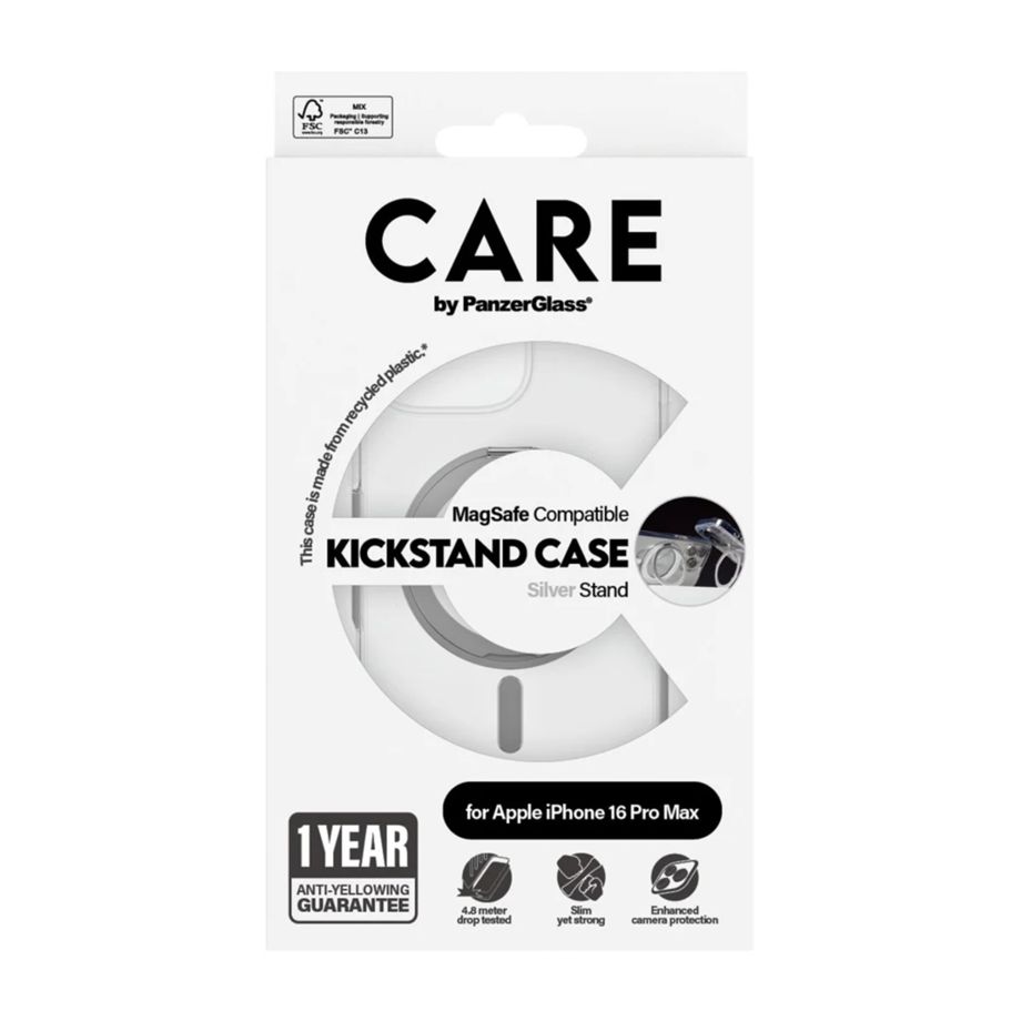 Чехол CARE by PanzerGlass Feature Kickstand для iPhone 16 Pro Max, серебристый, MagSafe